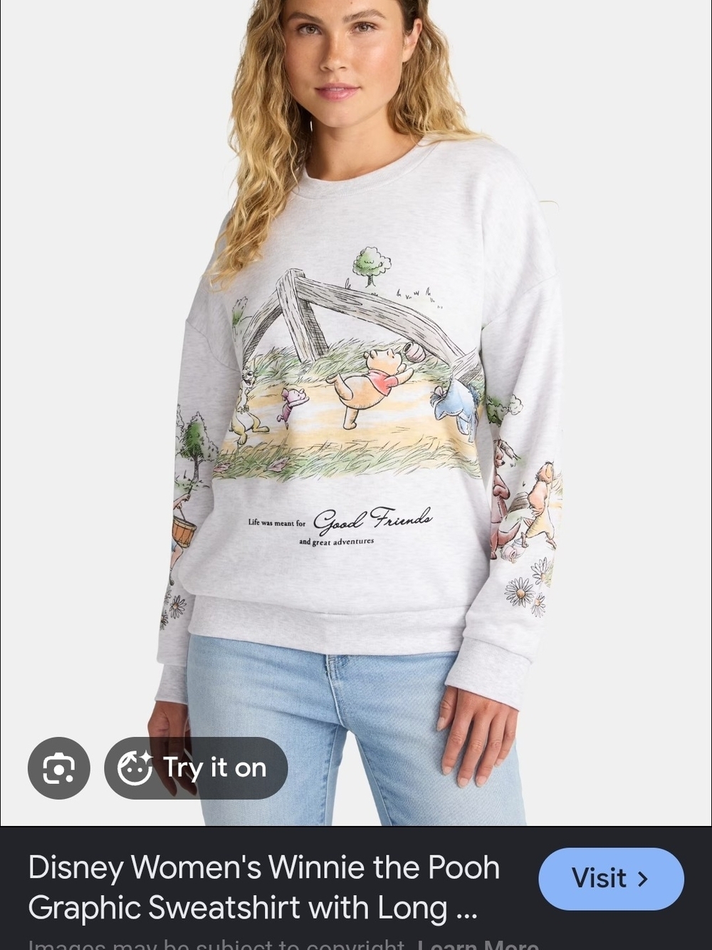 Disney Women's Winnie the Pooh Light Gray Graphic Sweatshirt